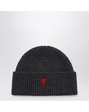 Ami Paris Bonnet Ami De Coeur Gris En Laine - Noir
