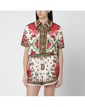 FARM Rio Linen-Blend Shirt With Floral Print - Red
