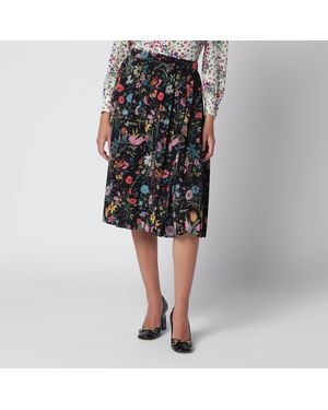 Gucci Pleated Midi Silk Skirt With Flora Print - Black