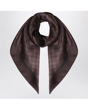 Gucci Printed Silk Twill Carre With Gg Print - Brown