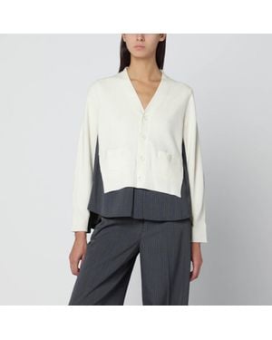 Sacai Cardigan With Pinstripe Shirt Insert - White