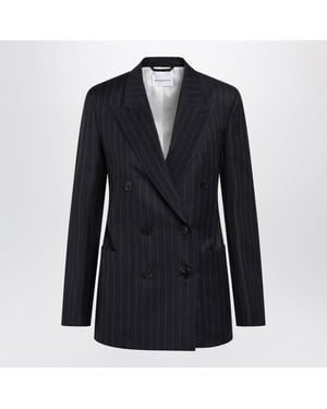 Givenchy Double-Breasted Pinstripe Wool Jacket, Dark - Blue