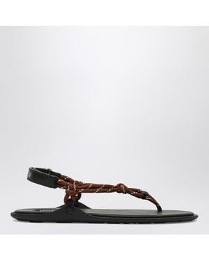 Miu Miu Tabakfarbene Sandale Riviere Aus Seil Und Leder - Braun