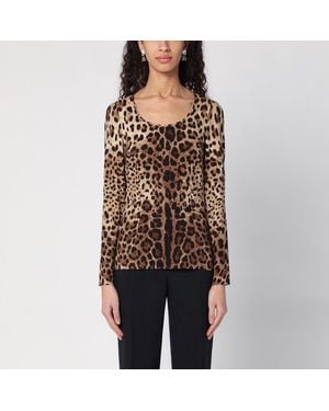 Dolce & Gabbana Maglia con leopardo in misto seta - Nero