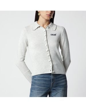 Chloé Slim-Fit Logo Wool Cardigan - Grey