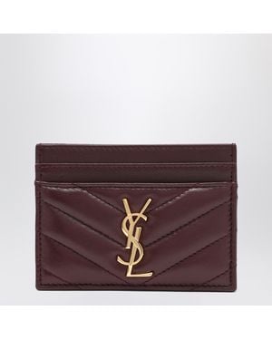 Saint Laurent Bordeaux Cassandre Card Holder - Purple