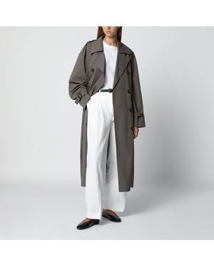 TOTEME Taupe Double-Breasted Cotton-Blend Trench Coat - Grey