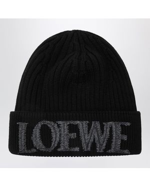 Loewe Wool Beanie With Logo Embroidery - Black