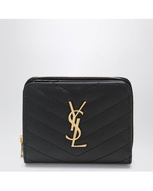 Saint Laurent Cassandre Quilted Compact Zip-Around Wallet - Black