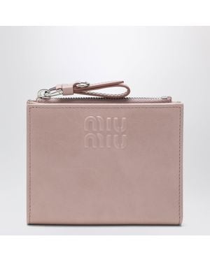 Miu Miu Petit Portefeuille Rose Mughetto En Cuir