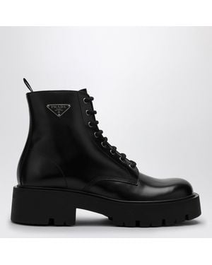 Prada Brushed Leather Ankle Boot - Black