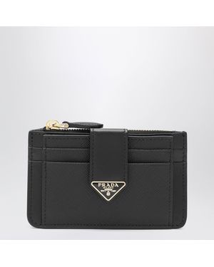 Prada Saffiano And Smooth Leather Card Holder - Black