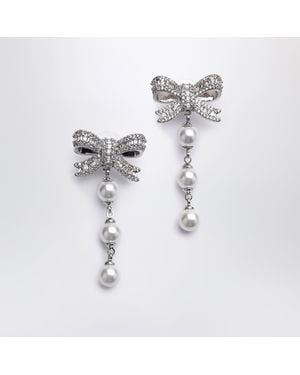 Self-Portrait Self Portrait Crystal Bow And Pearl Drop Earrings - White