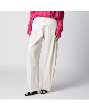 Thelatest Cream Cotton Palazzo Trousers - White