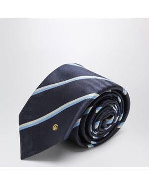 Gucci Striped Silk Jacquard Tie With Double G - Blue