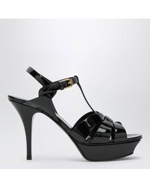 Saint Laurent Sandales Tribute À Plateau En Cuir Verni Noir