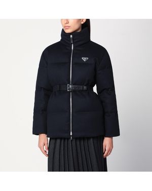 Prada Down Jacket With Flannel Belt - Blue