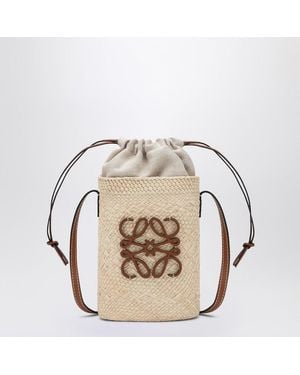 Loewe Quadratische Tasche Aus Iraca-Palme Und Leder - Mettallic