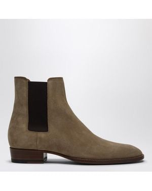 Saint Laurent Bottine Wyatt 30 Clair En Suède - Marron