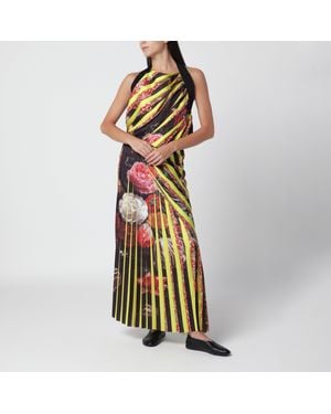 Dries Van Noten Long Striped Dress With Floral Pattern - Metallic