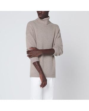 Loro Piana Greige Cashmere Turtleneck Sweater - Brown