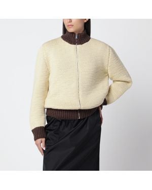 Prada Cardigan Con Zip Color Corda/Cacao - Neutro