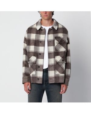 Golden Goose Shirt Jacket With Taupe/Cream Check Pattern - Brown