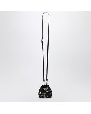 Prada Nylon Mini Pouch With Crystals - Black