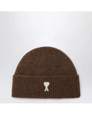Ami Paris Ami De Coeur Wool Beanie - Brown