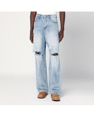 Basketcase Gallery Light Washed Jeans With Rips - Blue