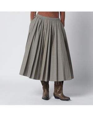 6397 Checked Pleated Midi Skirt - Grey
