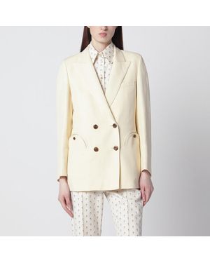 Blazé Milano Butterfarbene Zweireihige Jacke Aus Leinen Und Seide - Natur