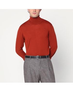 Saint Laurent Pull À Col Roulé Rouge En Laine
