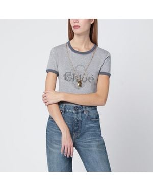 Chloé Chiné Jersey Baby-fit T-shirt With Logo Print - Grey