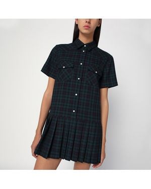 Miu Miu Blue And Green Tartan Mini Dress