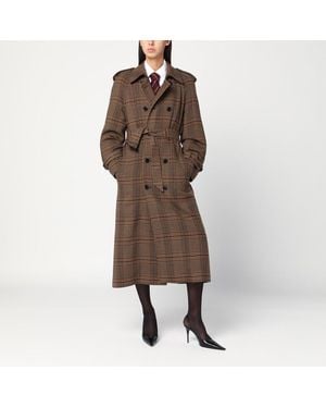 Saint Laurent Manteau Croisé En Laine Prince De Galles - Marron