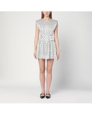 Ganni Mini abito con corsetto in raso a pois - Bianco