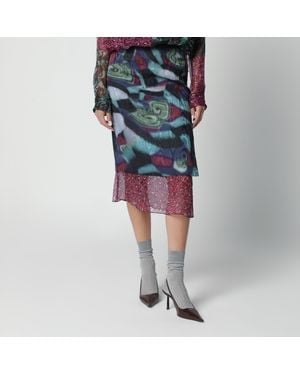 Dries Van Noten Multicoloured Silk-Blend Print Skirt - Blue