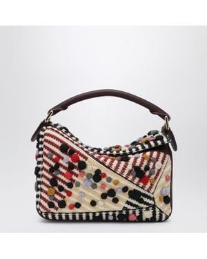 Loewe Kleine Puzzle Tasche Mit 3D-Effekt-Punkten Aus Wolle - Blau
