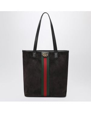 Gucci Mittelgroße Ophidia Shoppingtasche Aus Braunem Wildleder - Schwarz