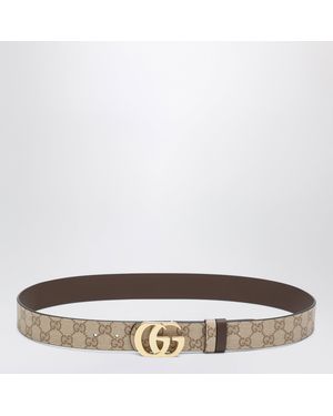 Gucci Sand/Dark Reversible Cut Gg Marmont Belt - Natural