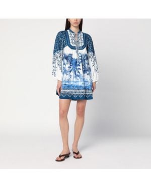 FARM Rio Kleid Aus Leinenmischung Mit Palmenmuster - Blau