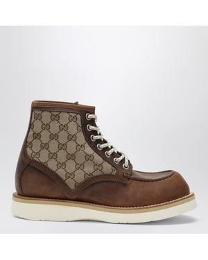 Gucci Laced Ankle Boot With Gg Insert - Brown