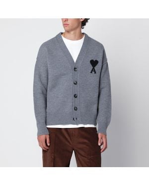 Ami Paris Graue Ami De Coeur Strickjacke Aus Merinowolle
