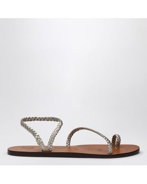 Manebí Platinum Leather Thong Sandals With Ring - Brown