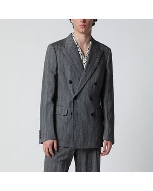 Dries Van Noten Herringbone Doublebreasted Jacket - Grey