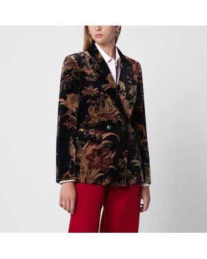 Etro Printed Double-Breasted Velvet Jacket - Red