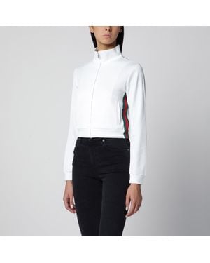 Gucci Ribbed Cotton Jersey Zip Hoodie With Web - White