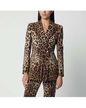 Dolce & Gabbana Leopard-Print Double-Breasted Wool Jacket - Black