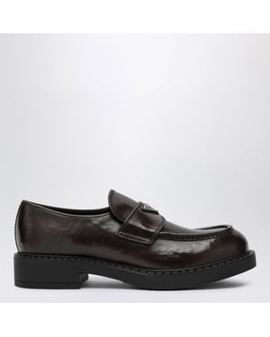 Prada Mocassins Chocolate En Cuir Marron - Noir